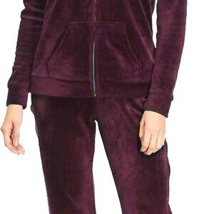 Trendy Wine Women's Velour Sweatsuit Set: Full Zip Hoodie & Adjustable Pants